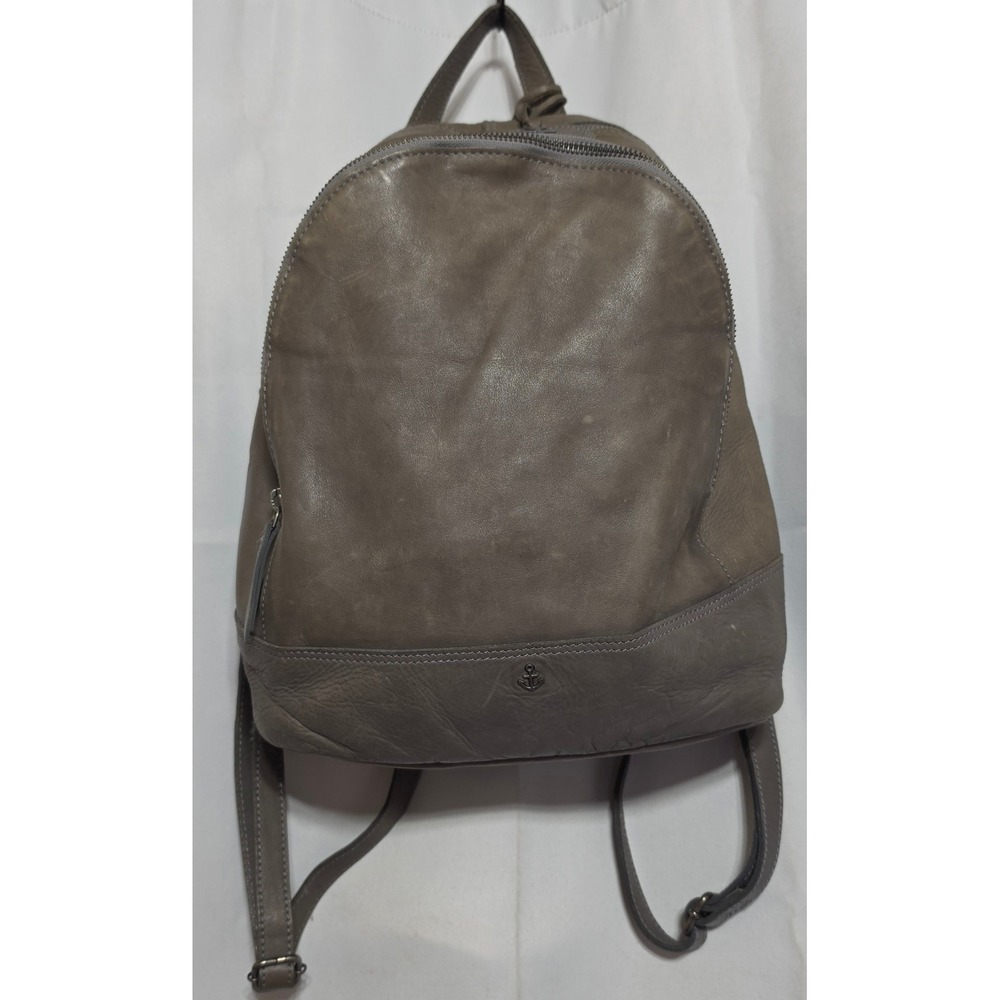 Harbour 2nd Taupe Gray Leather Backpack Anchor Logo Multi Zip Bag